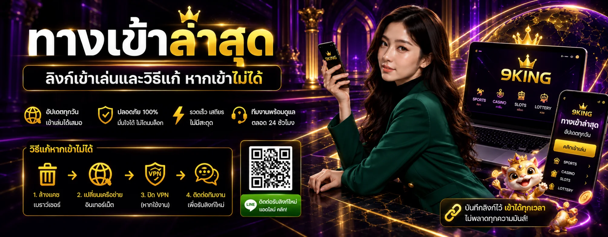 9KING Login ทางเข้าล่าสุดและวิธีแก้เมื่อเข้าไม่ได้ พร้อมงานภาพแบรนด์ 9KING