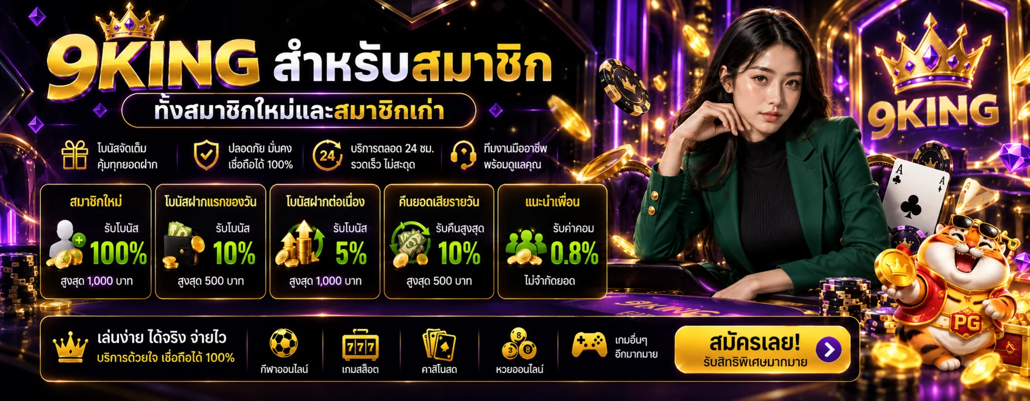9KING Promotion คู่มือโบนัสและเงื่อนไขก่อนรับสิทธิ์ พร้อมงานภาพแบรนด์ 9KING